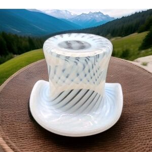 Fenton White and Black Swirl Glass Hat